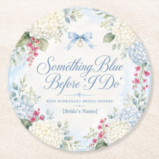 Something Blue Bridal Shower | Blue Hydrangea Round Paper Coaster