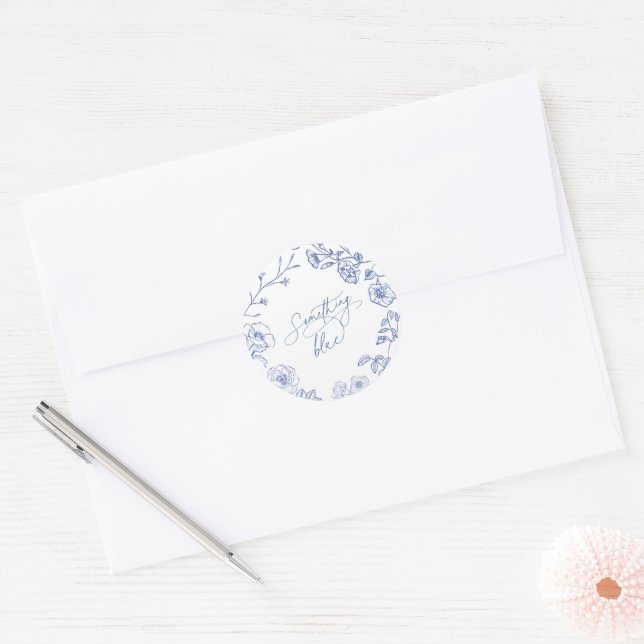 Something Blue Bridal Shower Classic Round Sticker (Envelope)