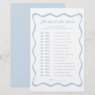 Something Blue Bridal Shower He Said She Said Game