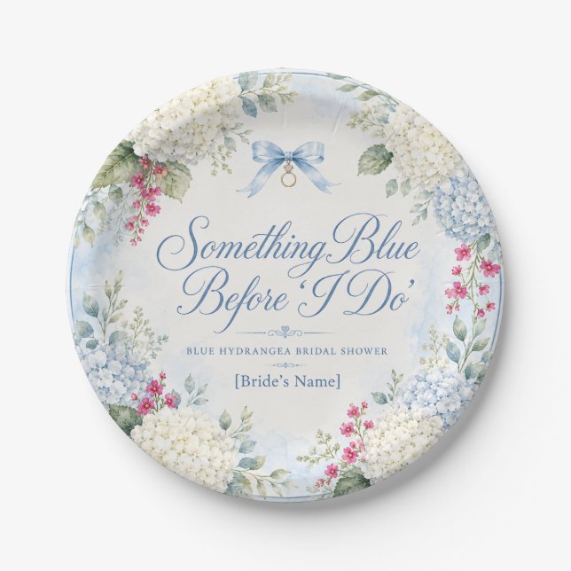 Something Blue Bridal Shower Paper Plates | Blue H (Front)