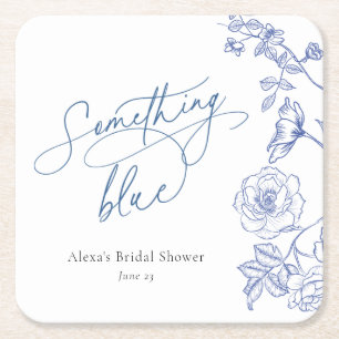 Something Blue Bridal Shower Square Paper Coaster