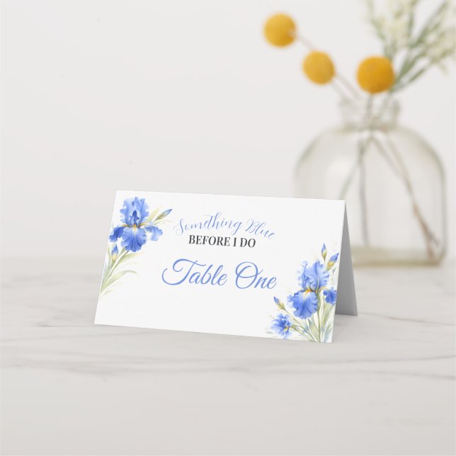 Something Blue Bridal Shower Table Number Place Card (Front)