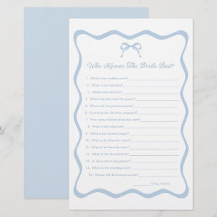 Something Blue Bridal Shower Who Knows Bride Game