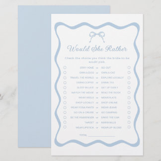 Something Blue Bridal Shower Would She Rather Game