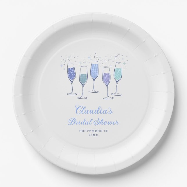 Something Blue Champagne Bridal Shower Paper Plate (Front)