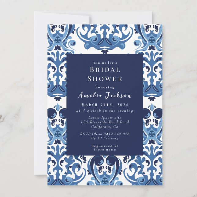 Something blue chinoiserie pattern Bridal shower Invitation (Front)