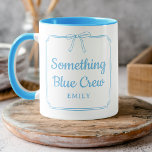 Something Blue Crew Bow Bridesmaid Bridal Party  Mug<br><div class="desc">Start your bridal celebrations with a personal touch! Our "Something Blue Crew" mug is the perfect keepsake for your bridal party. Featuring a chic blue and white design with a delicate bow detail, this mug can be personalized with any name, making each sip special. Ideal for bridesmaid proposals, bridal showers,...</div>