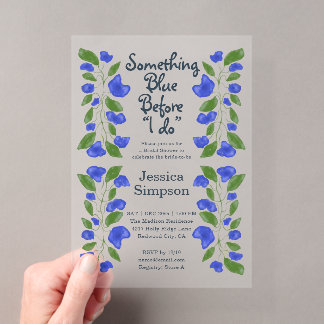 Something Blue Cute Garden Floral Bridal Shower Acrylic Invitations