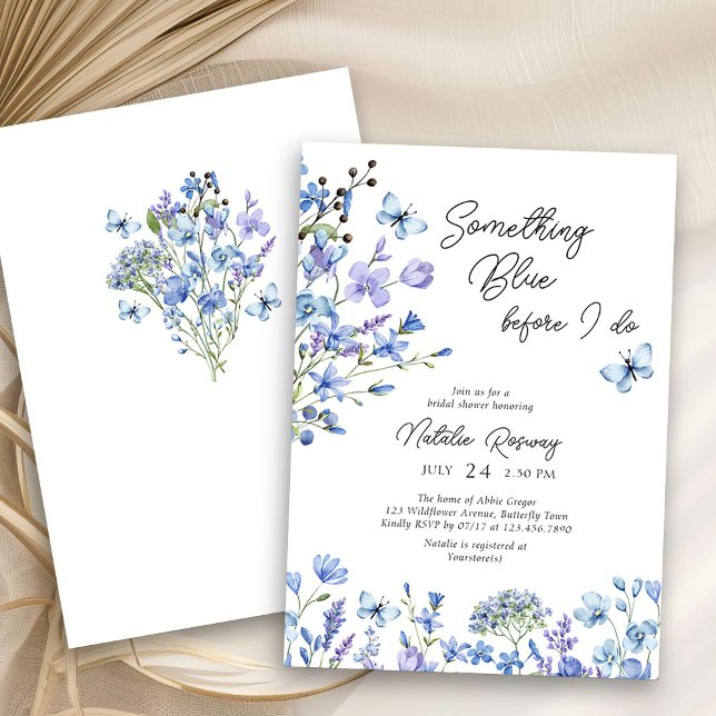Something Blue Delicate Wildflower Bridal Shower Invitation (Something Blue Before I Do Invitation from my Blue Wildflower Bridal Shower Collection
)