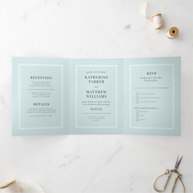 Something Blue Elegant All-In-One Wedding Tri-Fold Invitation (Inside)