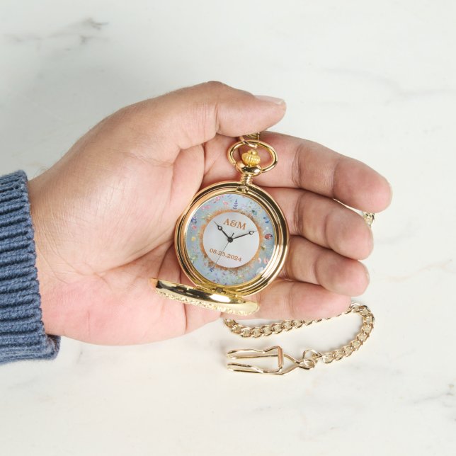 Something Blue Elegant Wildflower Wedding Pocket Watch (Hand)