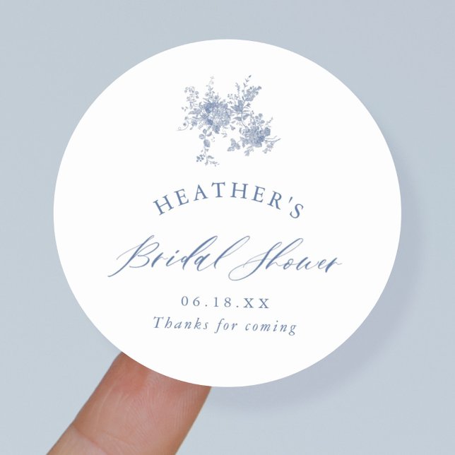 Something Blue Floral Bridal Shower Classic Round Sticker (Creator Uploaded)