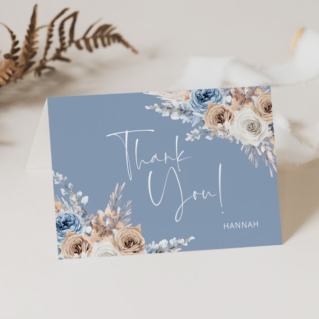 Something Blue Floral Bridal Shower Personalized Thank You Card (Creator Uploaded)