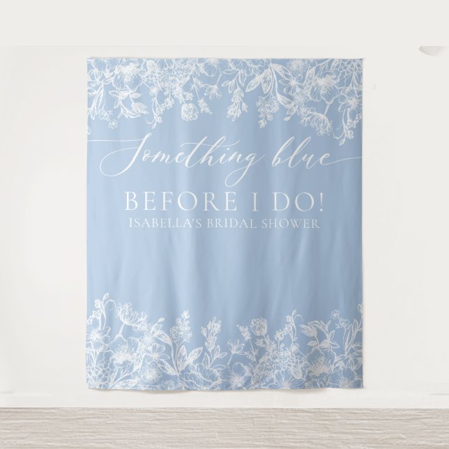 Something Blue Floral Bridal Shower Photo Backdrop Tapestry (Front)