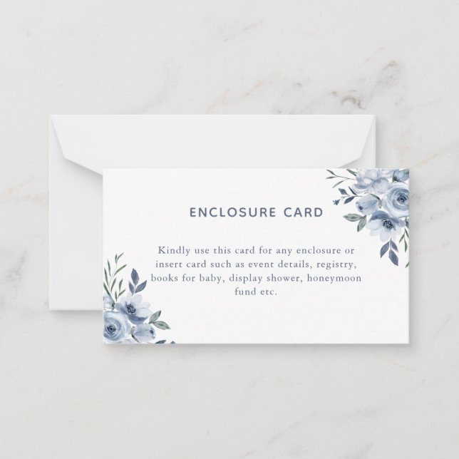 Something Blue Floral Flat Note Enclosure Card (Front)