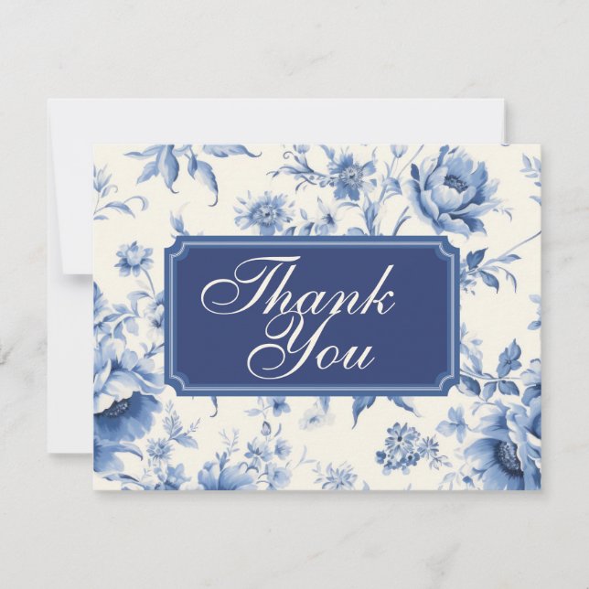 Something Blue Floral French Chinoiserie Thank You Invitation (Front)