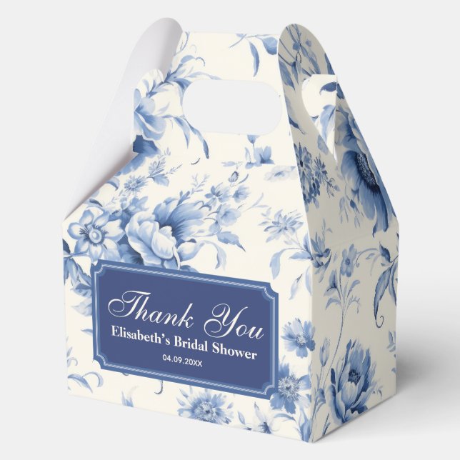 Something Blue Floral French Toile Chinoiserie Favor Box (Front)