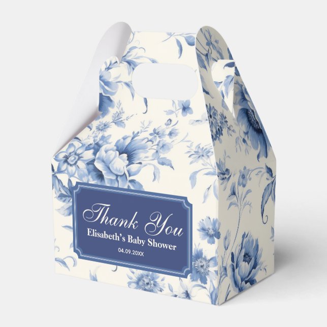 Something Blue Floral French Toile Chinoiserie Favor Box (Front Side)