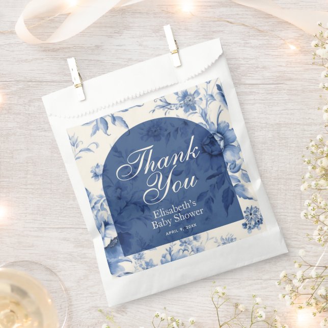 Something Blue Floral French Toile Chinoiserie Favour Bag (Clipped)