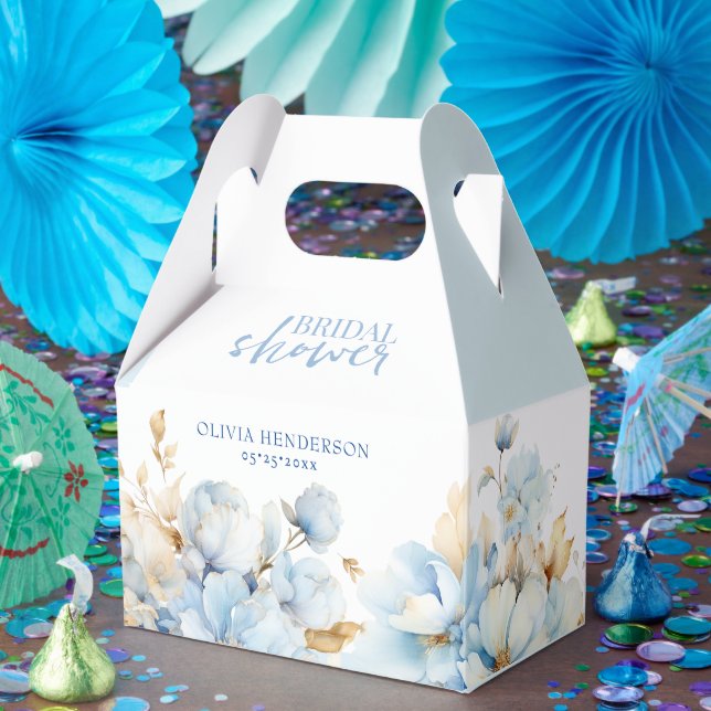 Something Blue Floral Gold Wedding Shower Favor Box (Party)
