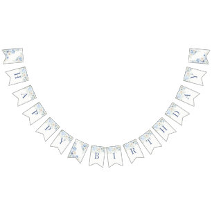 Something Blue Floral Hydrangea Birthday Bunting Flags