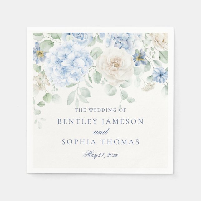 Something Blue Floral Hydrangea Decor Wedding Napkin (Front)
