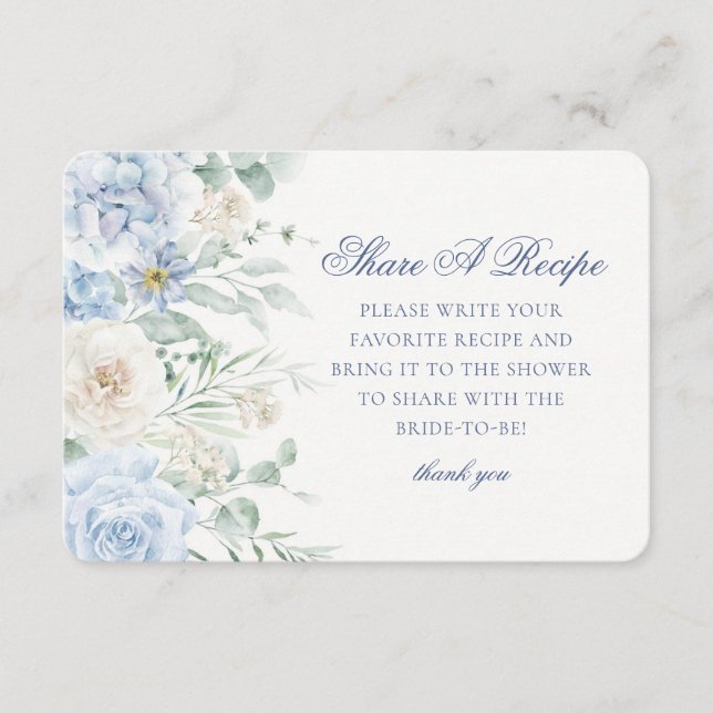 Something Blue Floral Hydrangea Share A Recipe Enclosure Card (Front)