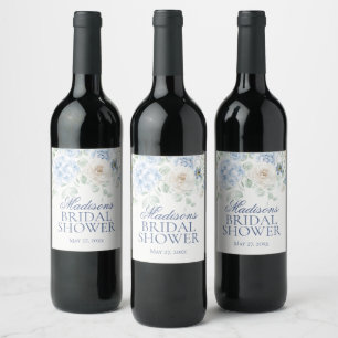 Something Blue Floral Hydrangeas Bridal Shower Wine Label