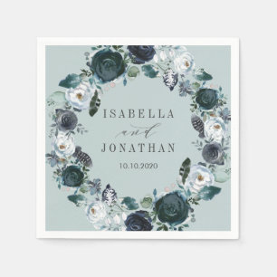 Something Blue Floral Wreath wedding Custom Napkin