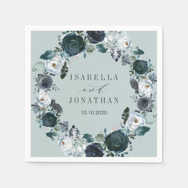Something Blue | Floral Wreath wedding Custom Napkin (Front)
