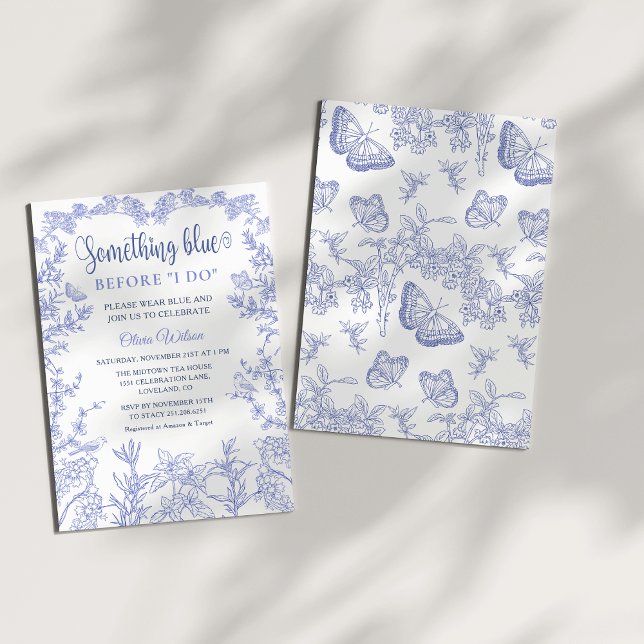 Something Blue Garden Chinoiserie Bridal Shower Invitation (Cobalt Blue whimsical Chinoiserie Floral Something Blue Before I Do, Bridal Shower Invitation
)