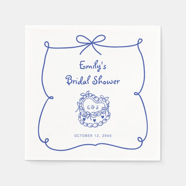 Something Blue Hand Drawn Whimsical Cake Napkin (Front)