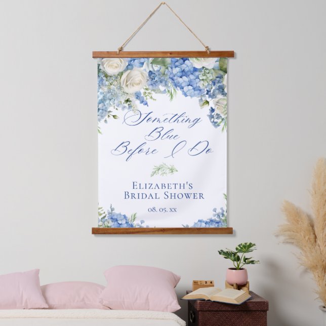 Something Blue Hydrangea Bridal Shower Backdrop Hanging Tapestry (Bedroom)