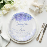 Something blue hydrangea bridal shower printed paper plate<br><div class="desc">Something blue before i do bridal shower blue hydrangea botanical floral personalized monogram printed paper plates template,  watercolor dusty blue flowers botanical paper plates table decor for garden themed bridal shower.</div>