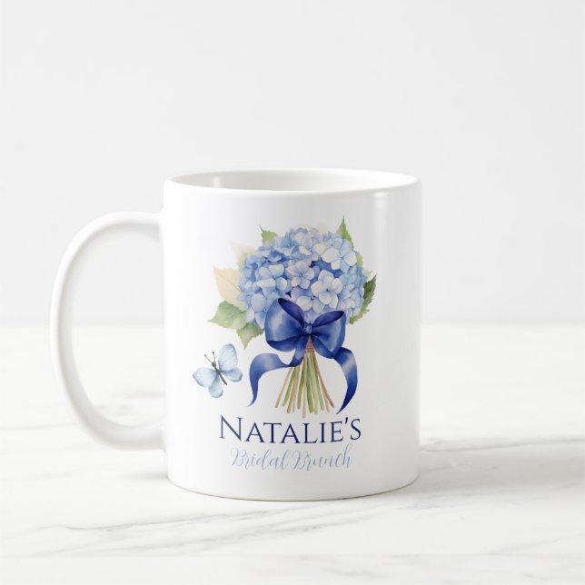 Something Blue Hydrangea Custom Bridal Shower Coffee Mug (Left)