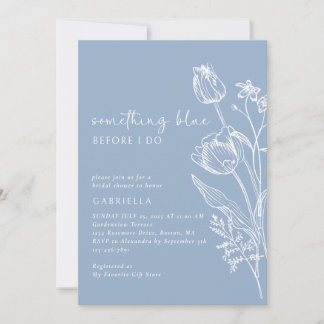 Something Blue Line Art Floral Bridal Shower Invitation