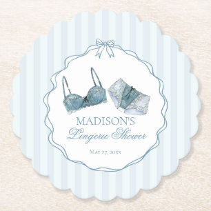 Something Blue Lingerie Shower Lace Bachelorette Paper Coaster