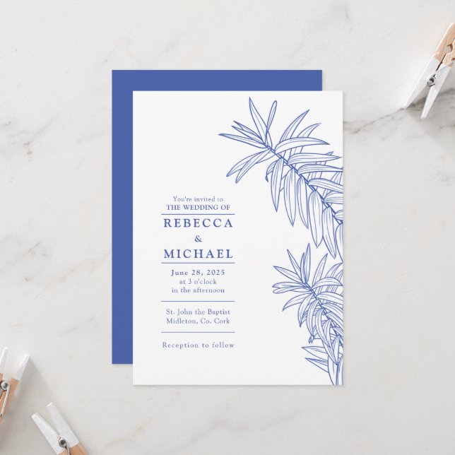 Something Blue Minimalist Botanical Invitation (Front/Back In Situ)