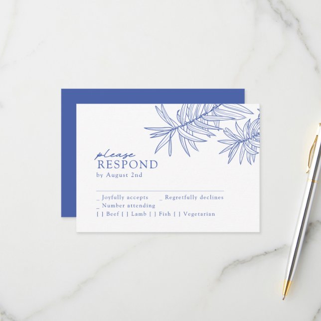 Something Blue Minimalist Botanical RSVP Card (Front/Back In Situ)