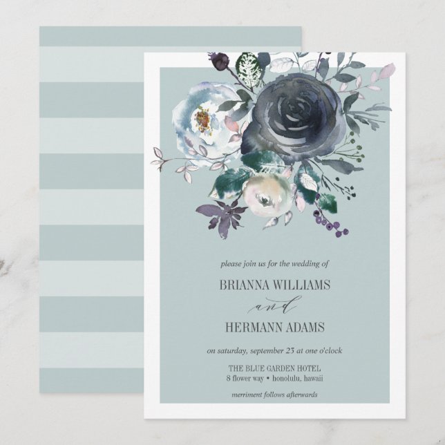 Something Blue | Modern Botanical wedding Invitation (Front/Back)