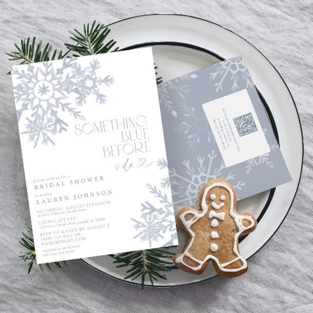 Something Blue QR Snowflake Winter Bridal Shower Invitation (Creator Uploaded)