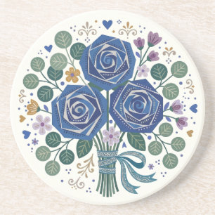 Something Blue Rose Folk Art Wedding Coaster