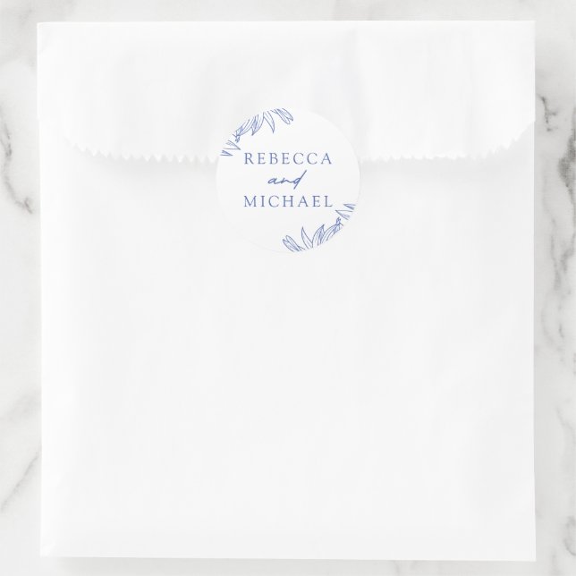 Something Blue Simple Botanical  Classic Round Sticker (Bag)