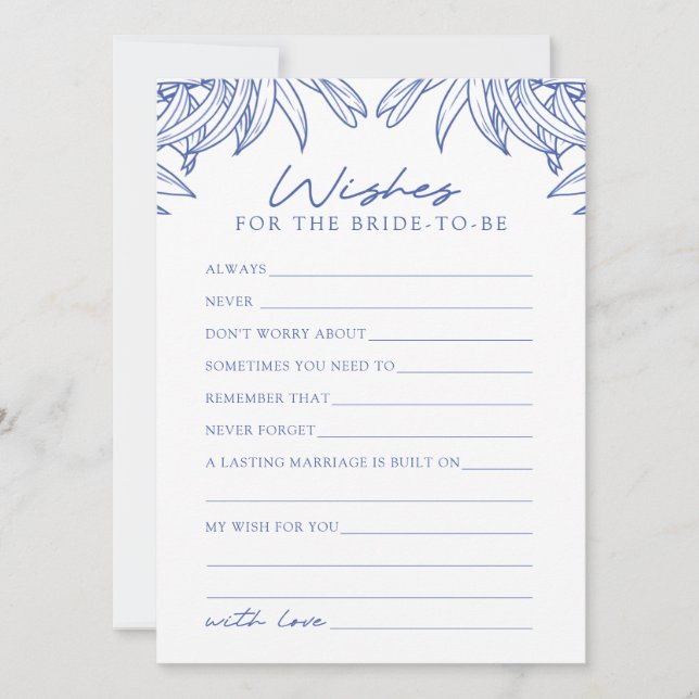 Something Blue Simple Leaves Wishes For Bride Card (Front)