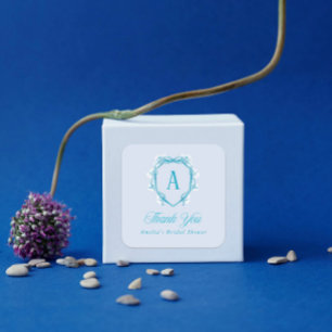 Something Blue Thank You Bridal Shower Floral Square Sticker