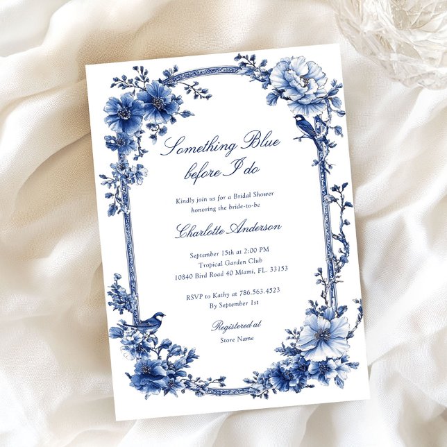 Something Blue Vintage Floral Bridal Shower Invitation (Creator Uploaded)