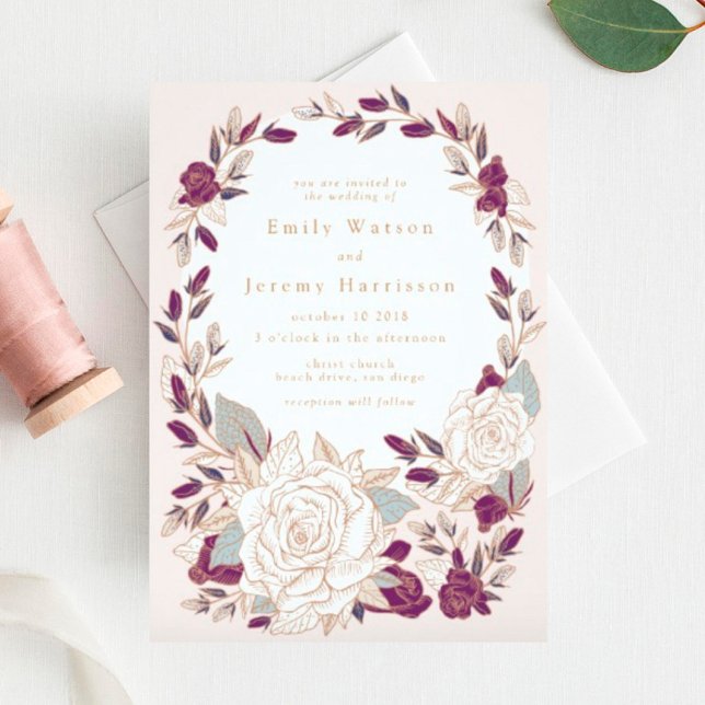 Something Blue Vintage Rose Wedding Invitation (Creator Uploaded)