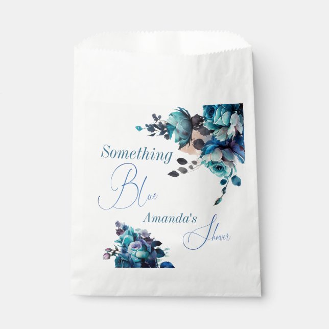 Something Blue Watercolor Bouquet Bridal Shower Favour Bag (Front)