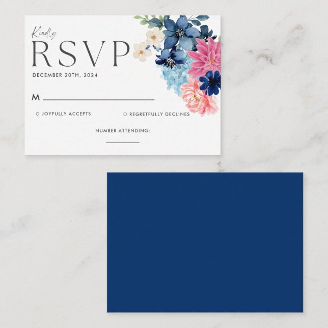 Something blue watercolor floral Wedding Rsvp card (Front/Back)