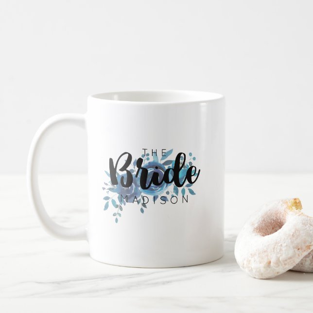 Something Blue Watercolor Rose Wedding Bride Coffee Mug (With Donut)